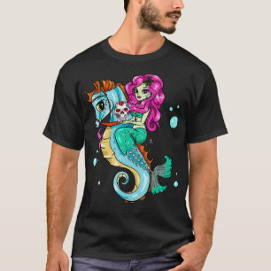 Camiseta Halloween Skeleton Sereia Açúcar Crânio Cavalo do