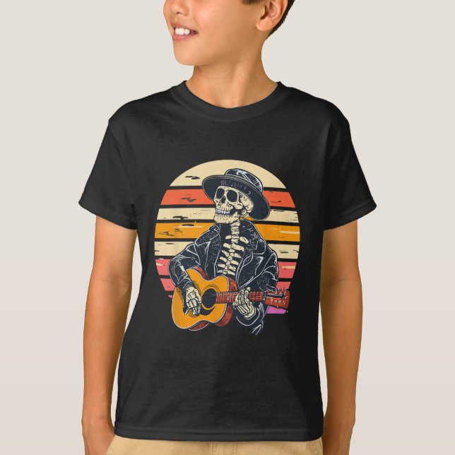 Camiseta Halloween Skeleton Tocando Guitarra Rock E Roll E (Frente)