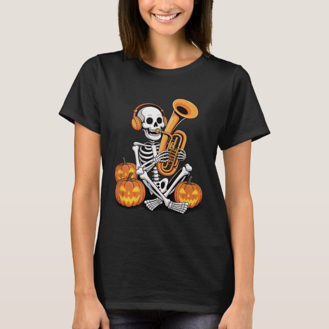 Camiseta Halloween Skeleton Tuba Tubist  (Frente)