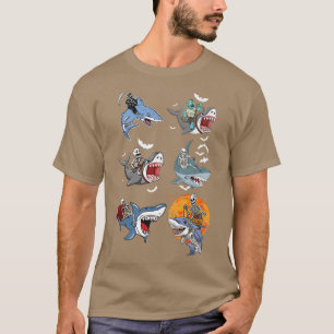 Camiseta Halloween Skeleton Zombie Andando de Tubarão Mummy