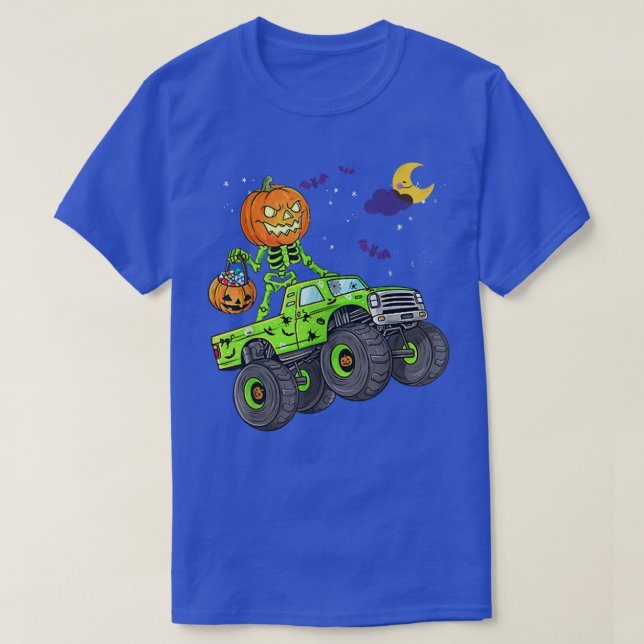 Camiseta Halloween Skeleton Zombie Andando Monster Truck Va (Frente do Design)