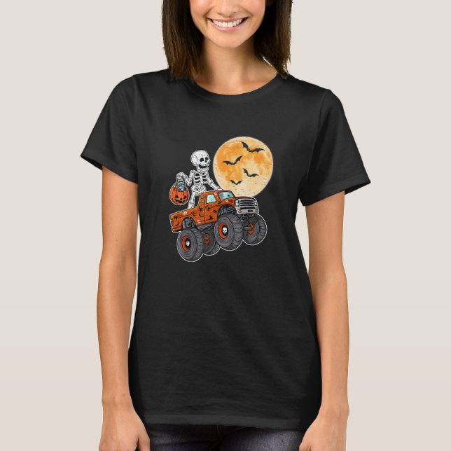 Camiseta Halloween Skeleton Zombie Andando Monster Truck Va (Frente)