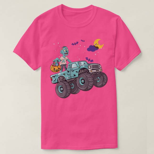 Camiseta Halloween Skeleton Zombie Andando Monster Truck Va (Frente do Design)