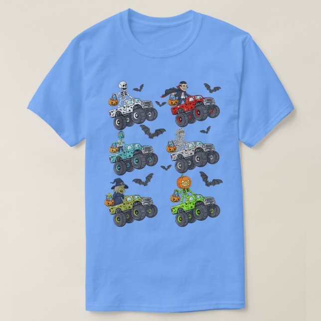 Camiseta Halloween Skeleton Zombie Andando Monster Truck Va (Frente do Design)