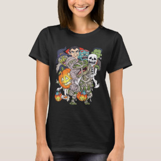 Camiseta Halloween Skeleton Zombie Andando Mummy T Rex Engr