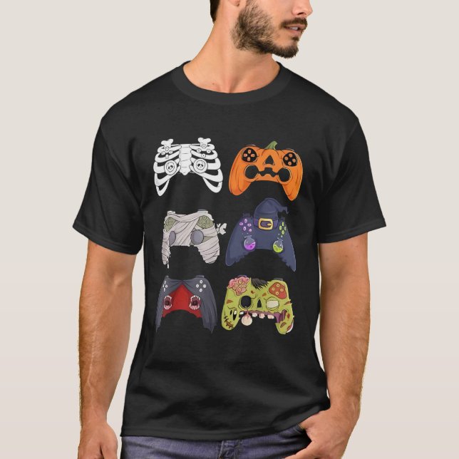 Camiseta Halloween Skeleton Zombie Controladoras de Jogos M (Frente)