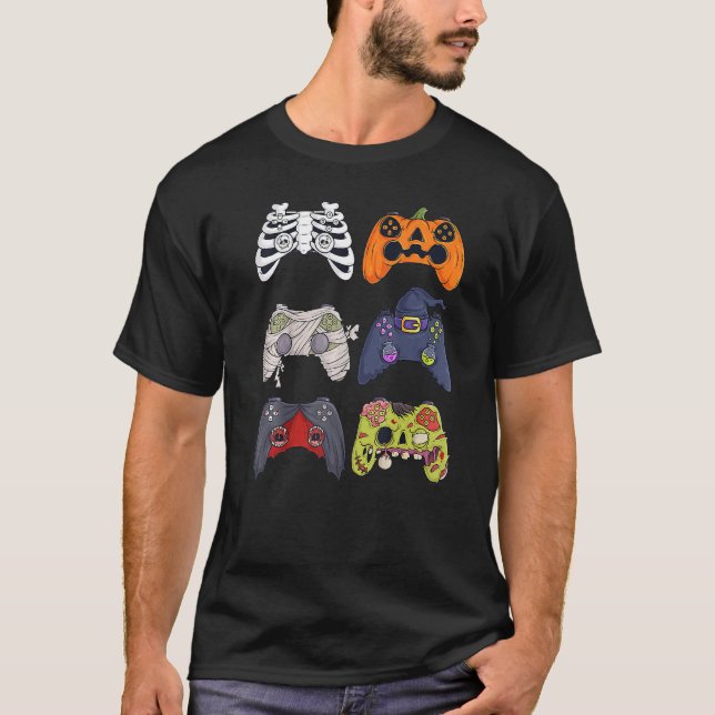 Camiseta Halloween Skeleton Zombie Gaming Controllers Boys  (Frente)