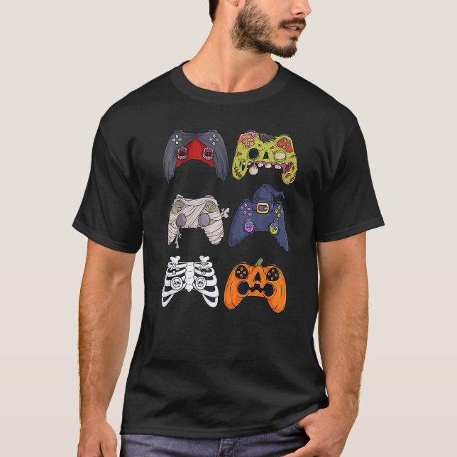Camiseta Halloween Skeleton Zombie Gaming Controllers Mummy (Frente)