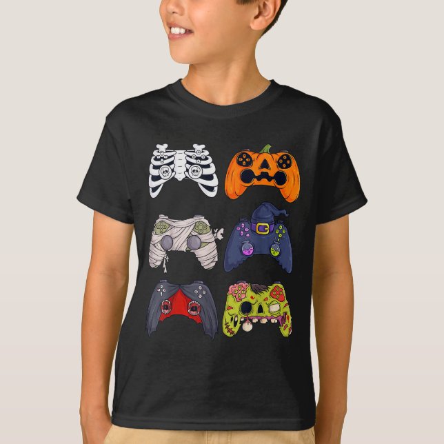 Camiseta Halloween Skeleton Zombie Gaming Controllers Mummy (Frente)