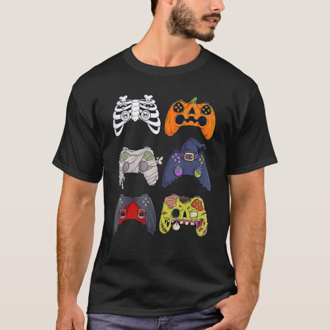Camiseta Halloween Skeleton Zombie Gaming Controllers Mummy (Frente)
