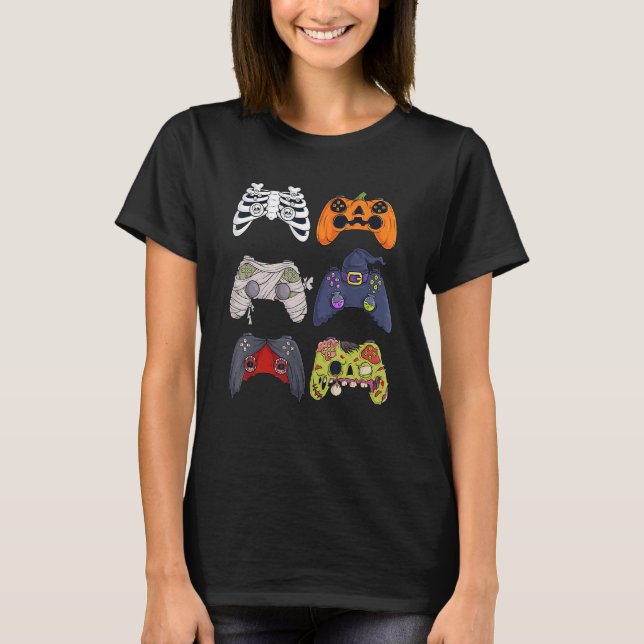 Camiseta Halloween Skeleton Zombie Gaming Controllers Mummy (Frente)