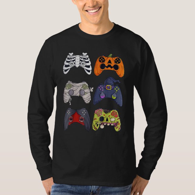 Camiseta Halloween Skeleton Zombie Gaming Controllers Mummy (Frente)