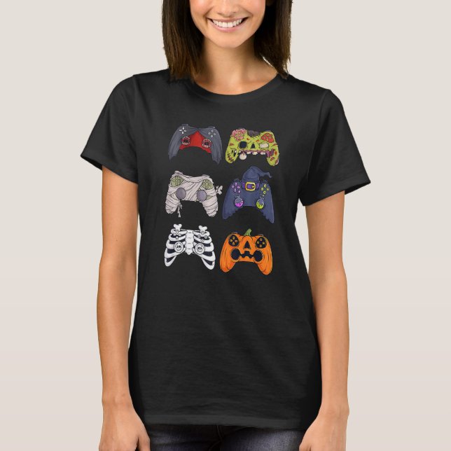 Camiseta Halloween Skeleton Zombie Gaming Controllers Mummy (Frente)
