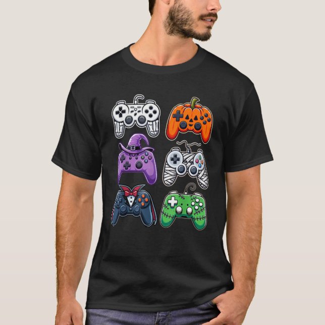 Camiseta Halloween Skeleton Zombie Gaming Controllers Mummy (Frente)