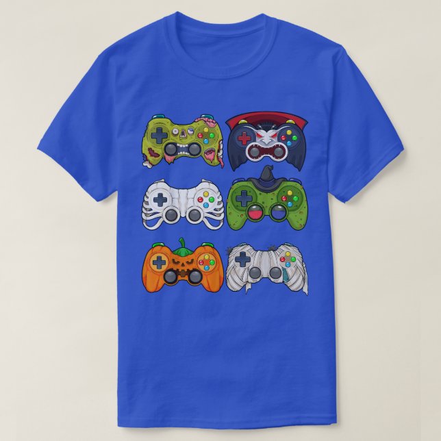 Camiseta Halloween Skeleton Zombie Gaming Controllers Mummy (Frente do Design)