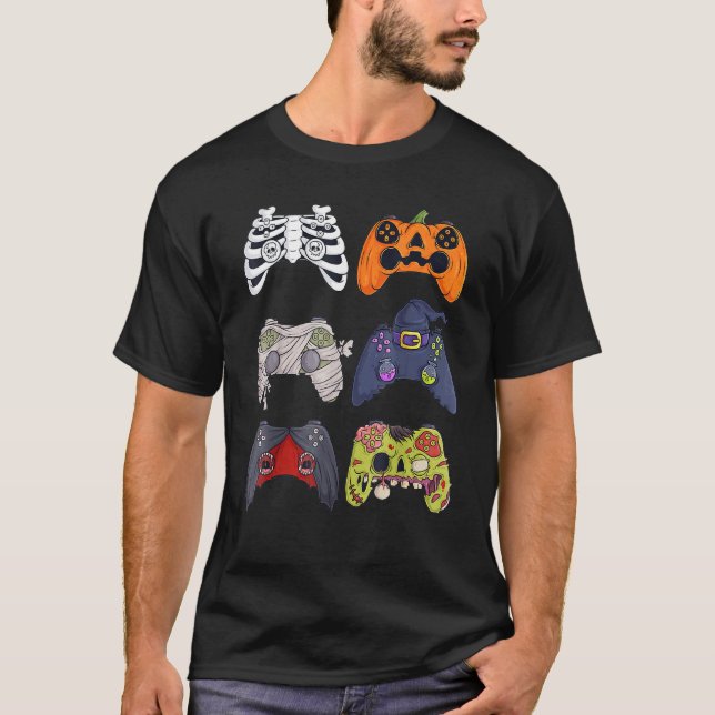 Camiseta Halloween Skeleton Zombie Gaming Controllers Mummy (Frente)