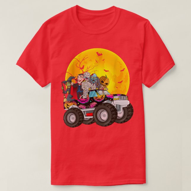 Camiseta Halloween Skeleton Zombie Riding Monster Truck Vam (Frente do Design)
