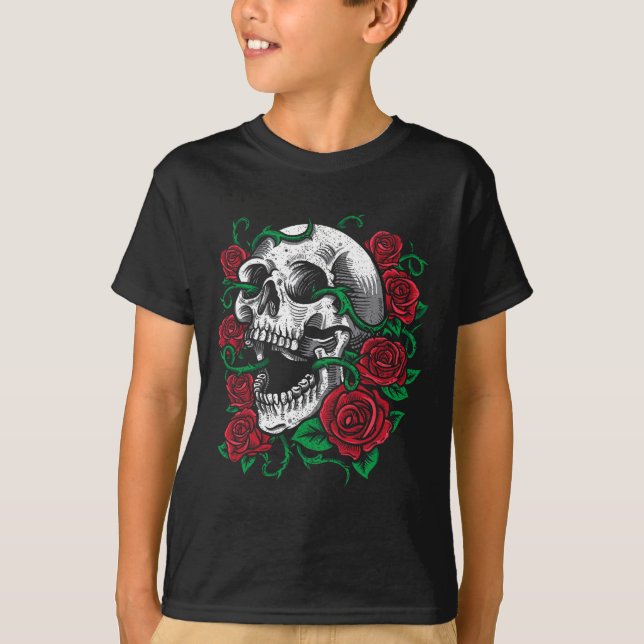 Camiseta Halloween Skull Rosa Skeleton Idet (Frente)