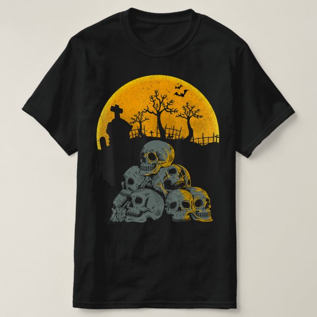 Camiseta Halloween Skulls Head Moon Skeleton Crianças de fa (Frente do Design)