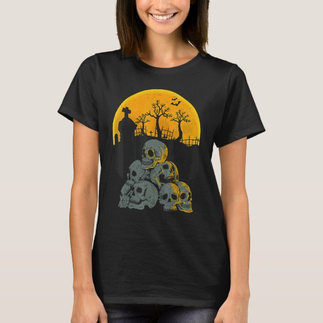 Camiseta Halloween Skulls Head Moon Skeleton Crianças de fa (Frente)