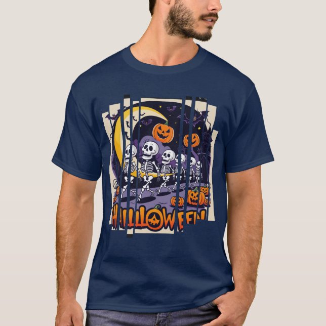 Camiseta Halloween Skulls & Pumpkins sobre o perfeito Hallo (Frente)