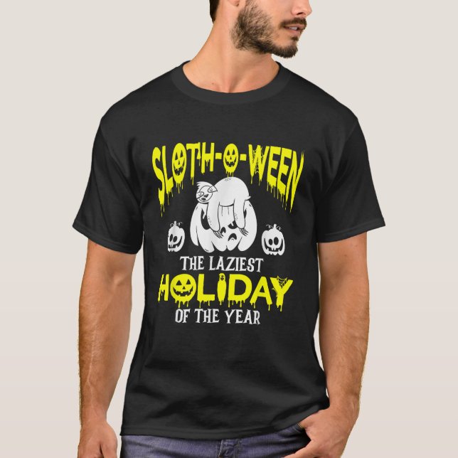 Camiseta Halloween Sloth Animal Engraçado Pumpkin preguiços (Frente)