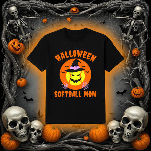 Camiseta Halloween Softball Mãe   Bolinha de Bruxa Spooky