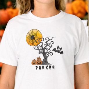 Camiseta Halloween Spider Bat Spooky Tree Pumpkins Nome