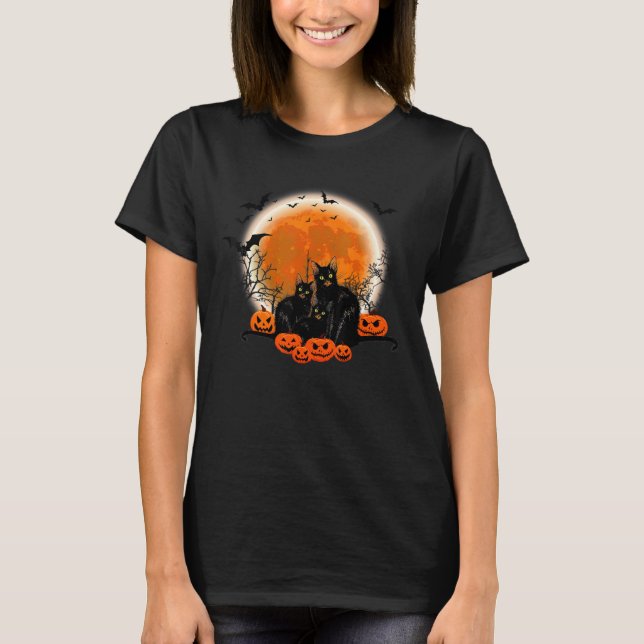 Camiseta Halloween Spooky Black Cat Mãe Pumpkin Ghosts Scar (Frente)
