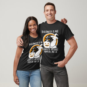 Camiseta Halloween Spooky Com Gato Negra E Abóbora