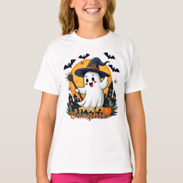 Camiseta Halloween Spooky Filha Fantasma com Chapéu de Brux