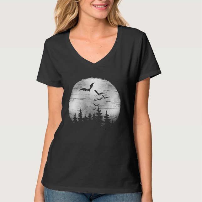 Camiseta Halloween Spooky Full Moon The Woods & Bats (Frente)