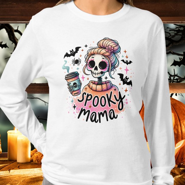 Camiseta Halloween Spooky Mama Café Skeleton Personalizado (Criador carregado)