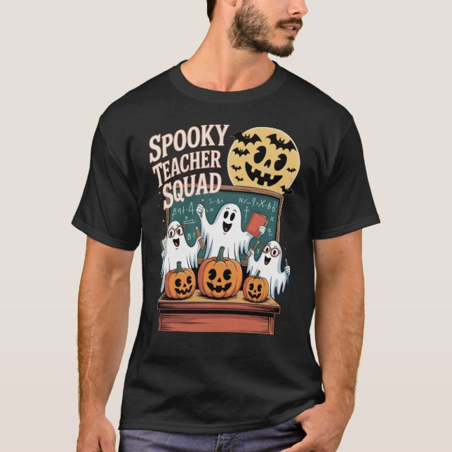 Camiseta Halloween Spooky Teacher Squad Fantasmas e Pumpkin (Frente)