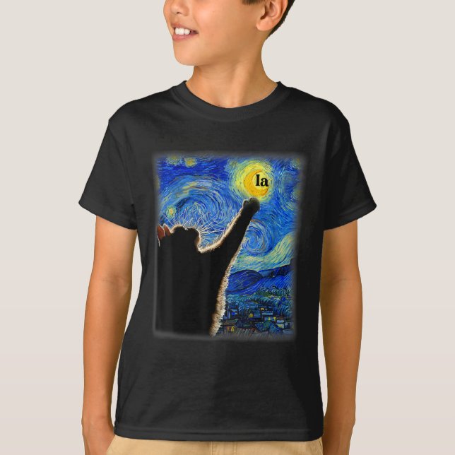 Camiseta Halloween Starry Night Black Cat Comma La Kamala (Frente)