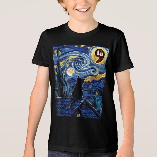 Camiseta Halloween Starry Night Black Cat Comma La Kamala (Frente)