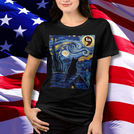 Camiseta Halloween Starry Night Black Cat Comma La Kamala