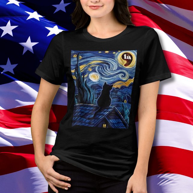 Camiseta Halloween Starry Night Black Cat Comma La Kamala (Criador carregado)