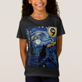 Camiseta Halloween Starry Night Black Cat Comma La Kamala