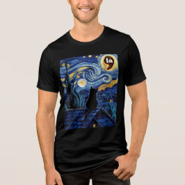 Camiseta Halloween Starry Night Black Cat Comma La Kamala