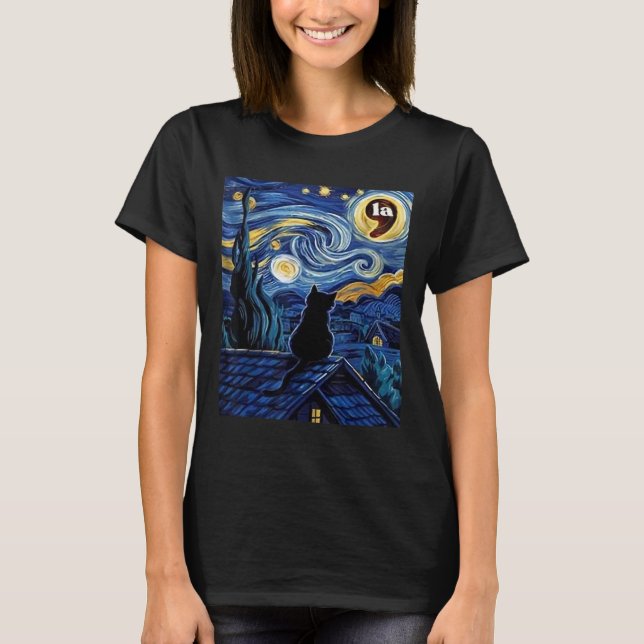 Camiseta Halloween Starry Night Black Cat Comma La Kamala H (Frente)