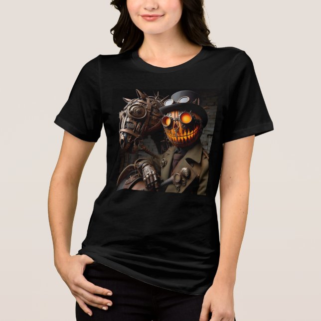 Camiseta Halloween Steampunk Jack-O-Lantern Horseman (Frente)