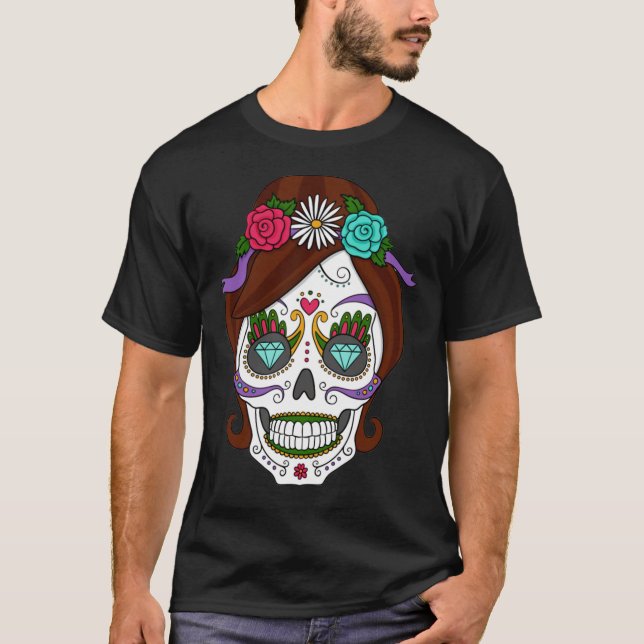 Camiseta Halloween - Sugar Skull Face Paint Relaxed Fit  (Frente)