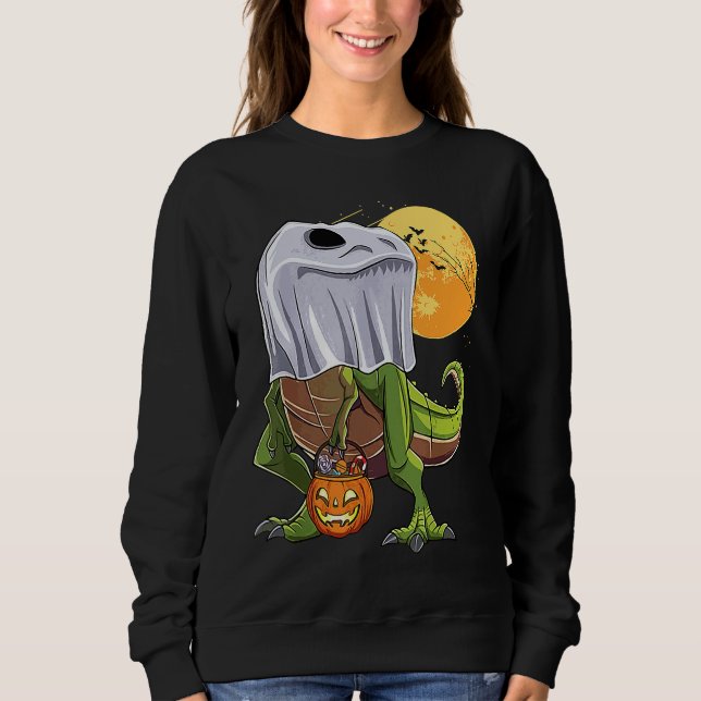 Camiseta Halloween T Rex Dinosaur Ghost Boo Trick Rarw Trea (Frente)