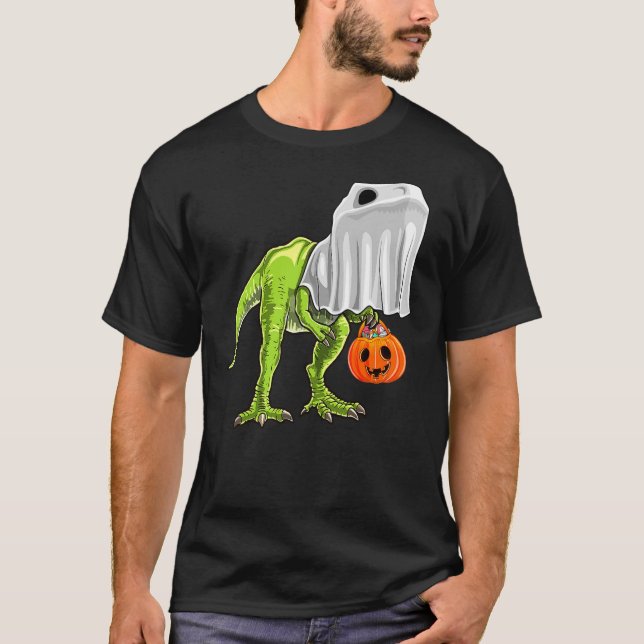Camiseta Halloween T Rex Dinosaur Ghost Trick or Treat Gift (Frente)