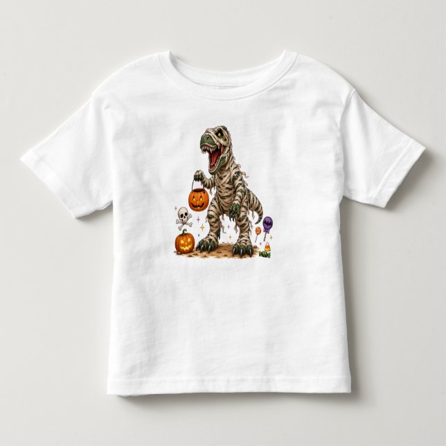 Camiseta Halloween T Rex Múmia Crianças (Frente)