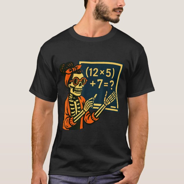 Camiseta Halloween Teacher Six Seven Meme 6 7 Skeleton Soky (Frente)