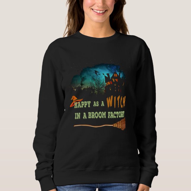 Camiseta Halloween  Tees Happy As A WITCH In A Broom Factor (Frente)