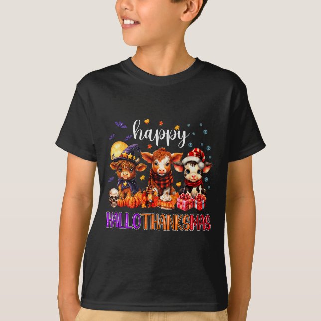 Camiseta Halloween Thanksgiving Christmas Happy Hallothanks (Frente)