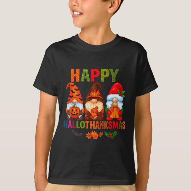 Camiseta Halloween Thanksgiving Christmas Happy Hallothanks (Frente)